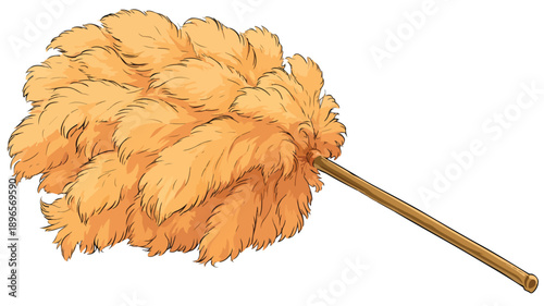 Feather Duster Cartoon Style Vector Illustration: Whimsical Cleaning Tool Design