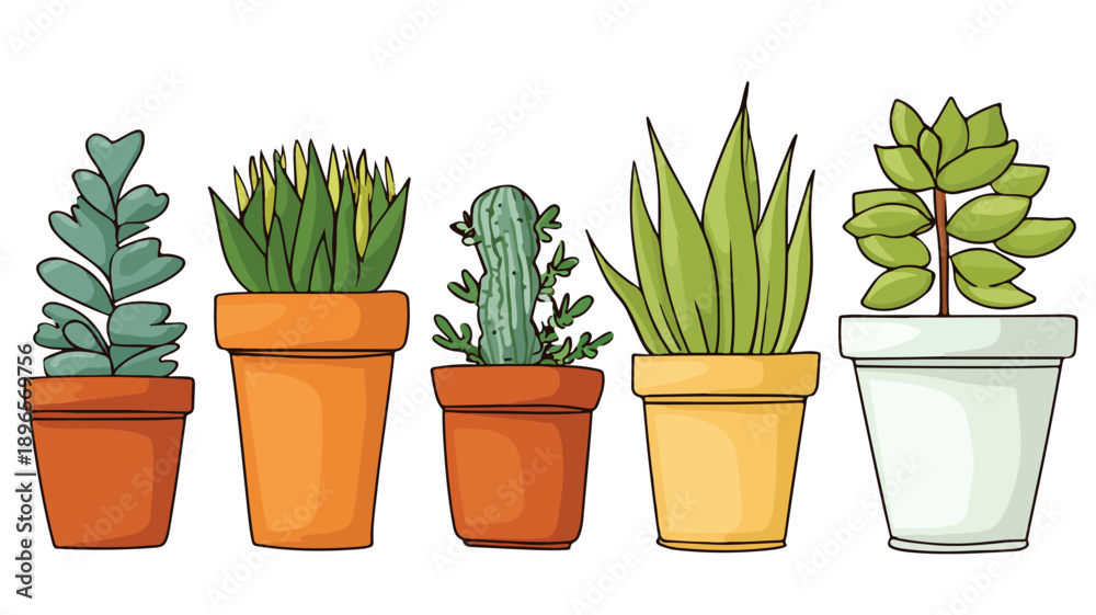 Fototapeta premium Colorful Flower Pot Cartoon Style Vector Illustration for Home Decor and Gardening Concepts