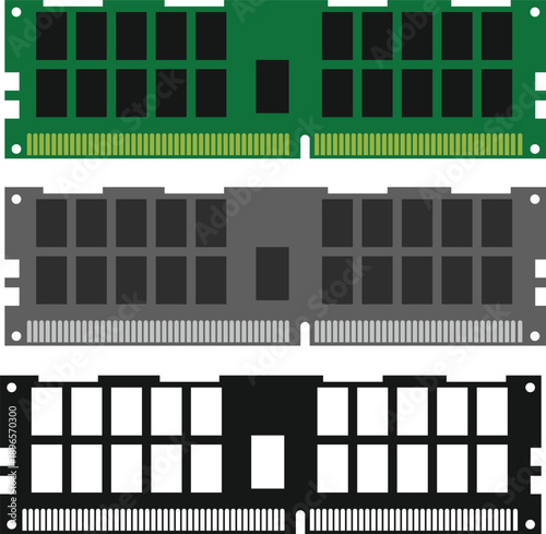RAM memory stick vector icons for computer hardware design