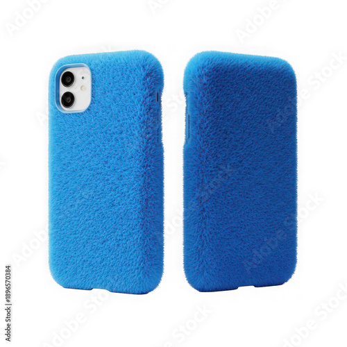Premium bright blue fuzzy phone case with soft plush texture designed for style and protection