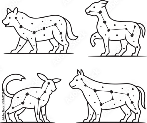 Animal constellation zodiac vector set illustration.