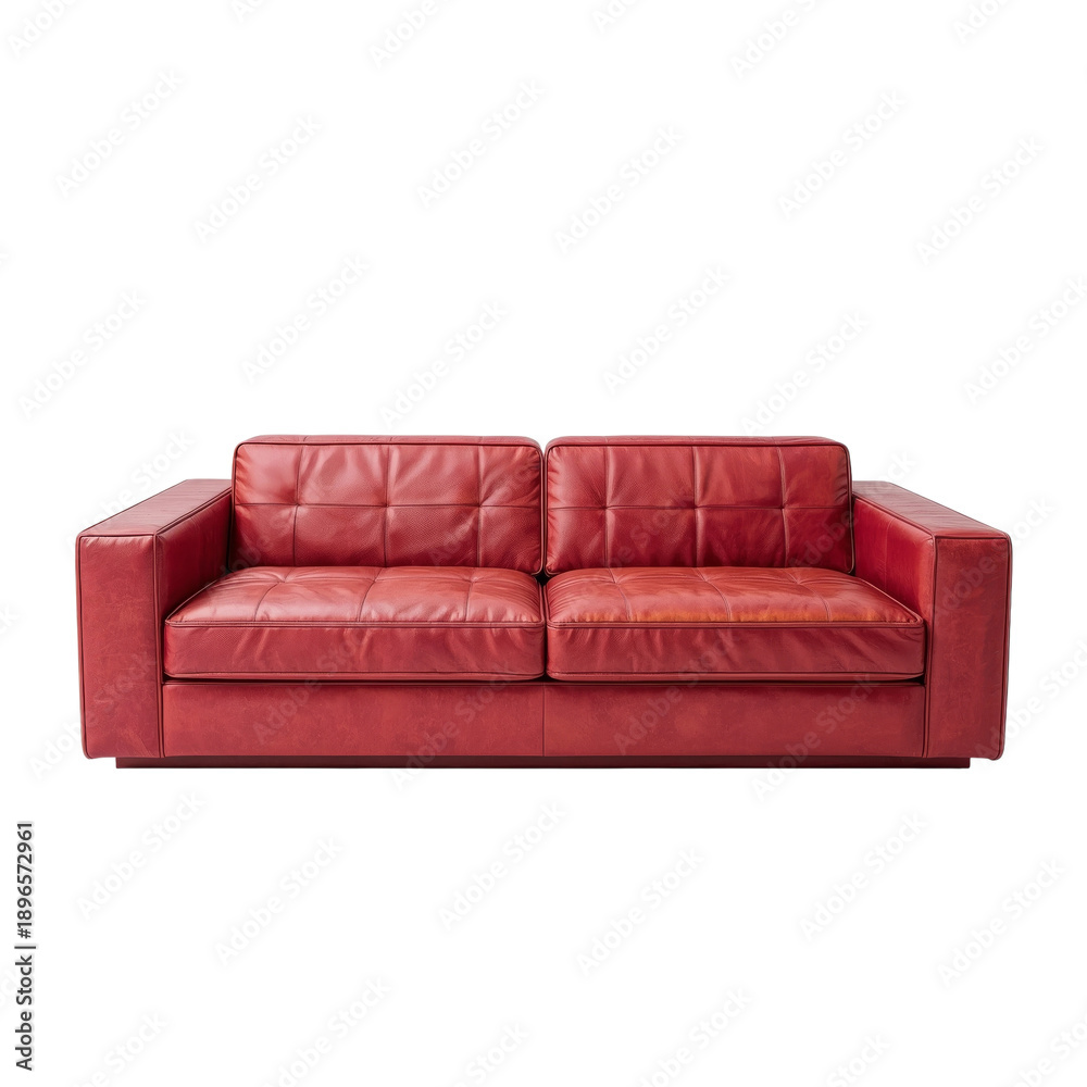 Fototapeta premium Red Leather Sofa Placed in a Living Room Setting for Comfort and Relaxation