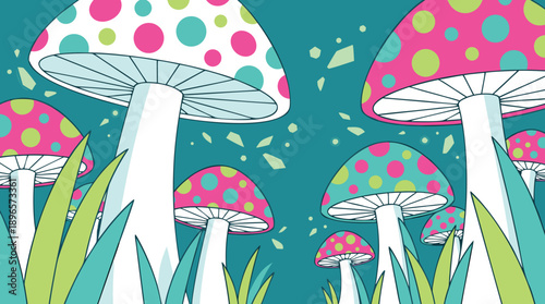 Whimsical Psychedelic Mushroom Forest.