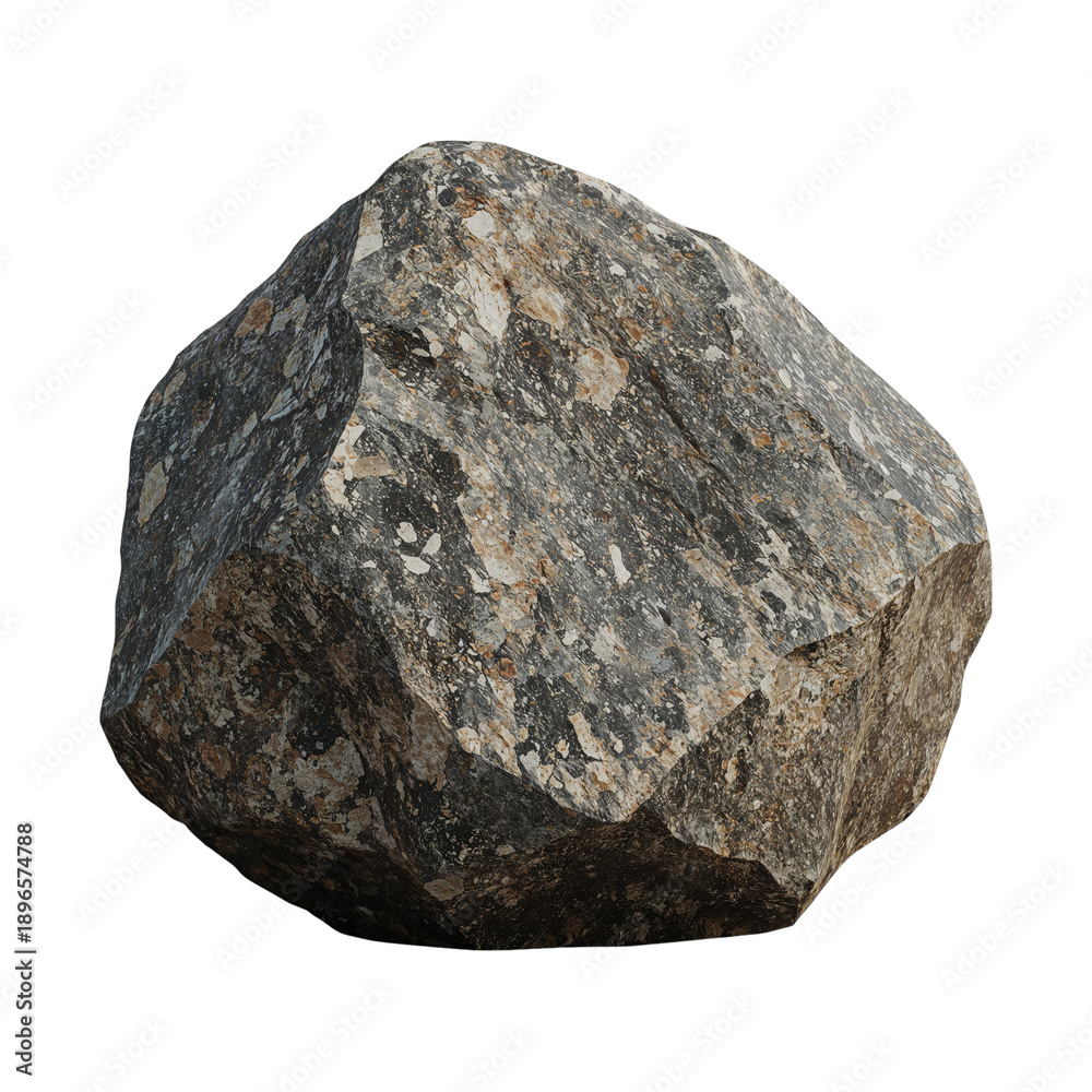 Fototapeta premium Large Dark Rock With Rough Surface Displayed on Plain Background in a Studio Setting