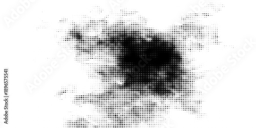 Grunge halftone gradient background. Faded grit noise texture. White and black sand wallpaper. Retro pixelated backdrop. Anime or manga style comic