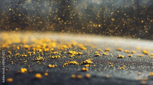 Close up of pollen dust on a car hood, yellow texture, seasonal annoyance concept
