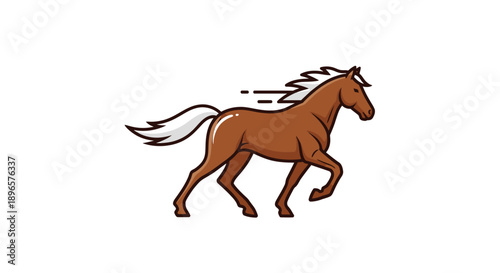 Brown horse running fast freely outside.