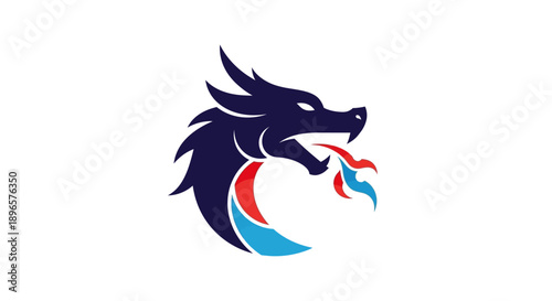 Dark blue dragon head logo symbol.