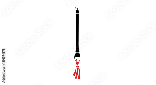 Black cord with red tassel detail.