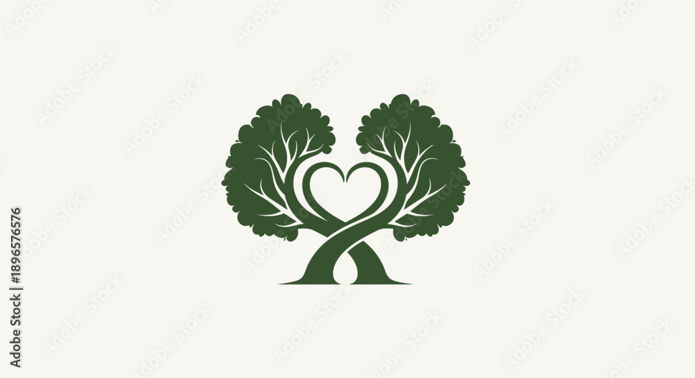 Obraz premium Green tree with heart symbol.