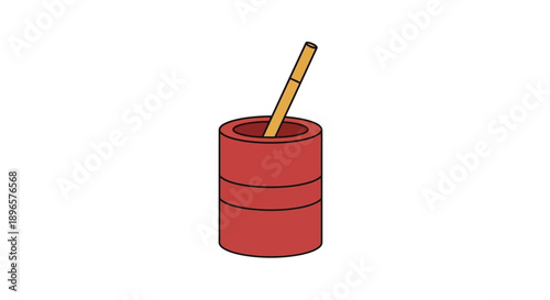 Red oil barrel with stick.