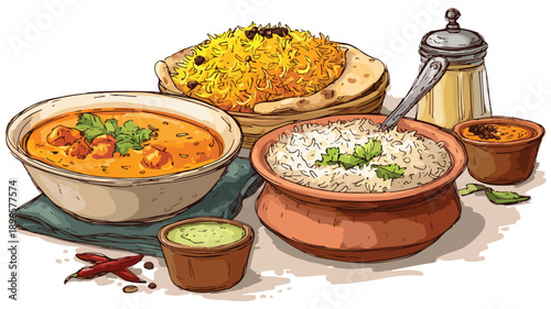 Authentic Indian Cuisine Menu Cartoon Vector Illustration
