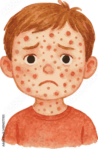 Vector watercolor illustration of child with chickenpox