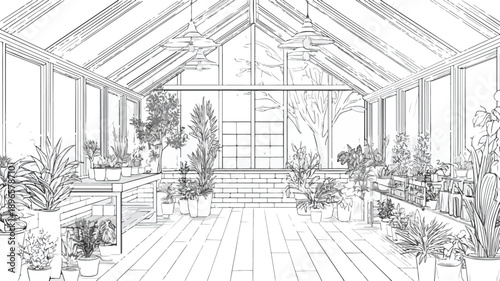 Greenhouse Line Art Design Vector Illustration for Creative Projects