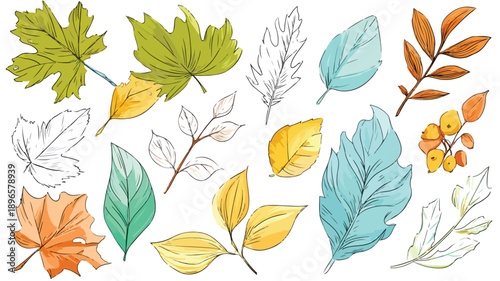 Colorful Cartoon Style Leaves Clipart Vector Illustration for Design Projects