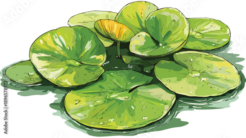 Lily Pad Vector Logo: Cartoon Style Design with Outline