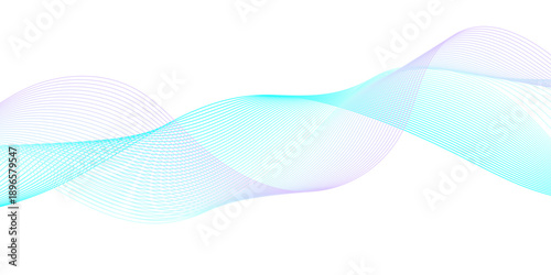 Abstract flowing cyan blue wave lines vector background with smooth gradient curves on white, combined with cyan and white digital sound wave patterns on transparent representing technology and data.