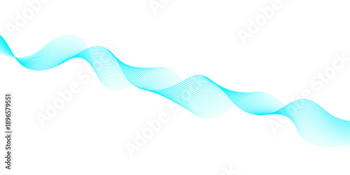 Abstract digital wave line art featuring flowing cyan blue curves with gradient motion and futuristic sound frequency patterns, suitable for modern technology and business background design.