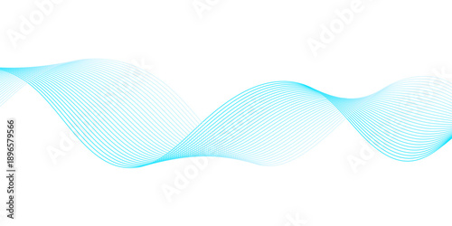 Modern abstract wave line design featuring cyan blue gradient curves on transparent and flowing digital sound frequency lines, creating a futuristic vector background for technology and business us