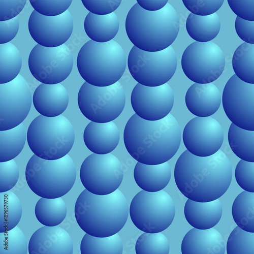 
A seamless 3D pattern of blue balls of varying diameters on a light blue background for your abstract designs.