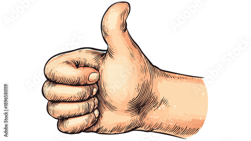Vintage Comic Style Hand Giving Thumbs Up Gesture on White Background