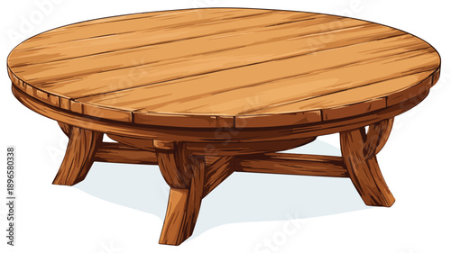Round Wooden Table Vector Cartoon Illustration for Professional Designs