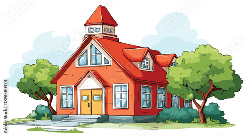 Colorful School Clipart in Cartoon Style Vector Illustration for Education Designs