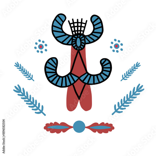 Folk Ukrainian ancient god doodle drawing. Hand drawn mask with ornament for embroidery or decodation.