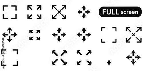 Full screen and expand/collapse arrow icons for display modes Keywords: full screen, expand, collapse, zoom, resize, arrows