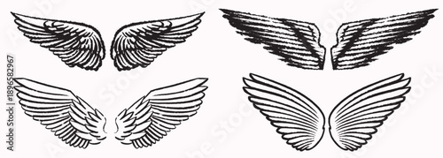 Grunge angel wings. street art style drawing. brush drawn elements. Can be used as bird, devil or creature wings. Symbol of freewill peace and heaven.