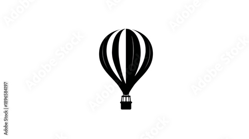 A simple, black and white illustration of a hot air balloon, showing detail on a white background