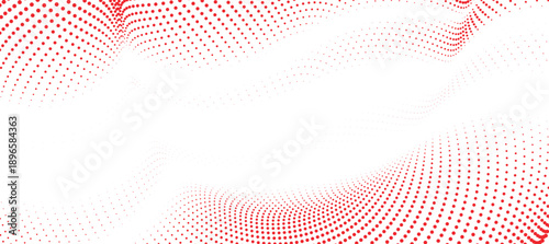 Red halftone dotted wave arc forming circular motion on white background, abstract dynamic pattern for bold branding, digital posters and creative design