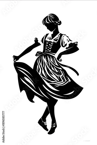 a stilized icon of a bavarian traditional dressed boy doing a schimuhplattlerscissor cut black on white