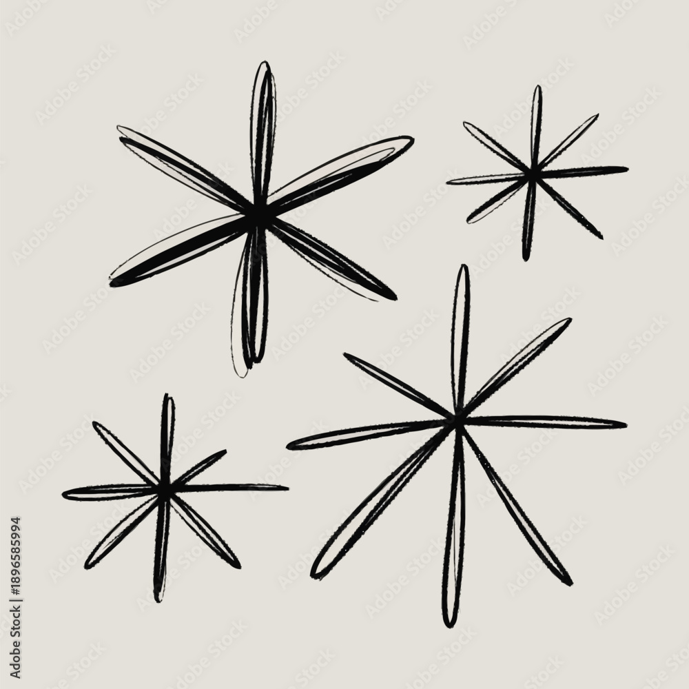 Obraz premium Vector Image hand drawn abstract starburst shapes with sketchy organic lines for decorative design