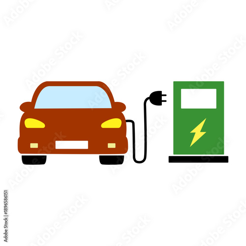 Charging station for an electric vehicle. A device designed to replenish the energy supply of batteries of electric vehicles. A symbol of environmentally friendly transport.