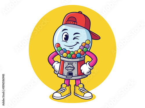Cute Gumball Machine Character Wearing a Red Cap.