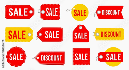 Dynamic collection of vibrant shopping tags and labels, perfect for effective marketing campaigns and highlighting attractive discounts with limited-time sales events