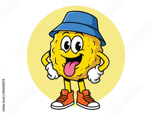 Funny cartoon character with a bucket hat and sneakers.