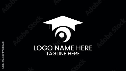 Modern education logo template with graduation cap and eye symbol.