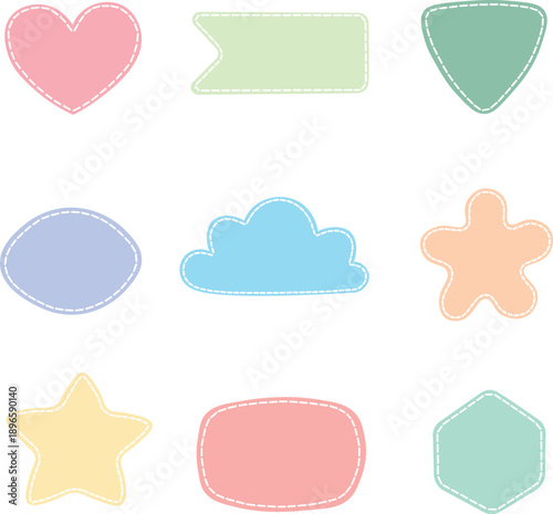 Fotografi Cute pastel vector shapes set with decorative stitched outline