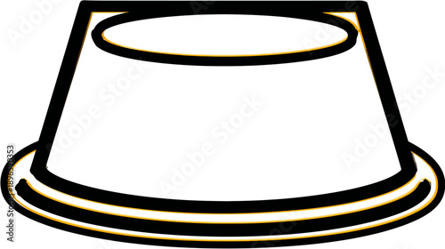 A geometric abstract illustration of a conical shape, featuring a circular top, base, with black and yellow outlines