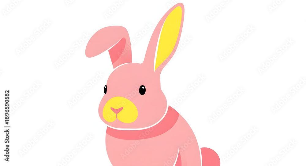 Obraz premium Cartoon pink bunny rabbit with yellow accents sitting upright 