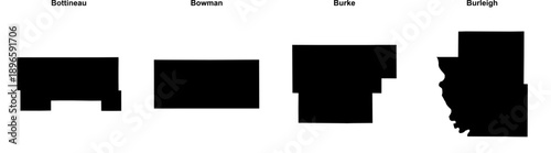 Bottineau, Bowman, Burke, Burleigh outline maps