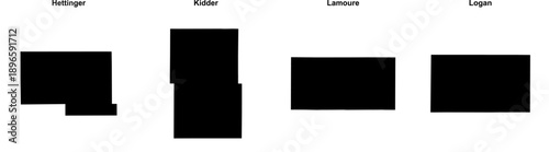 Hettinger, Kidder, Lamoure, Logan outline maps