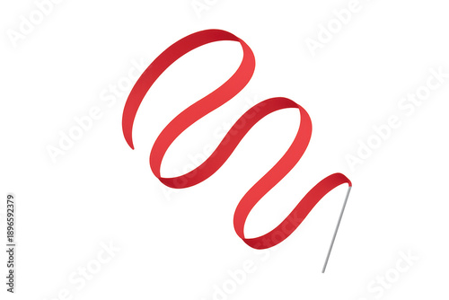 Red rhythmic gymnastics ribbon swirling on transparent background