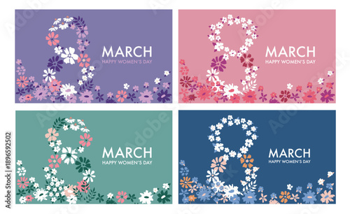 8 March. Women day, with frame flowers.	
