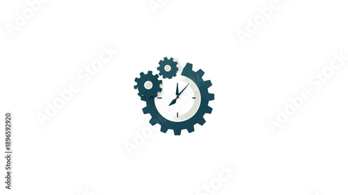 A clock design with gears, featuring clock hands, on a white background
