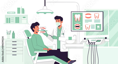 Dentist examining patient in modern dental clinic