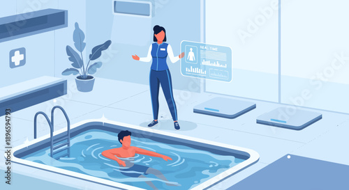 Physical Therapy in a Swimming Pool with Patient and Therapist