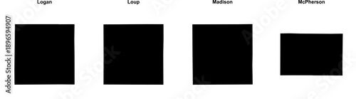 Logan, Loup, Madison, McPherson outline maps